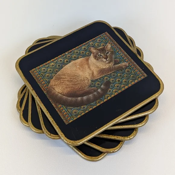 Set of 6 Cats By Lesley Anne Ivory 1989 Vintage Clover Leaf Coasters - Picture 6 of 6